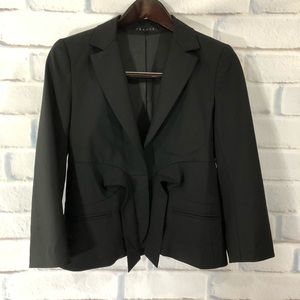 Theory lined black blazer with front belted tie.  Black.   Size 6